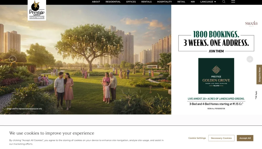 Prestige Group real estate website design example