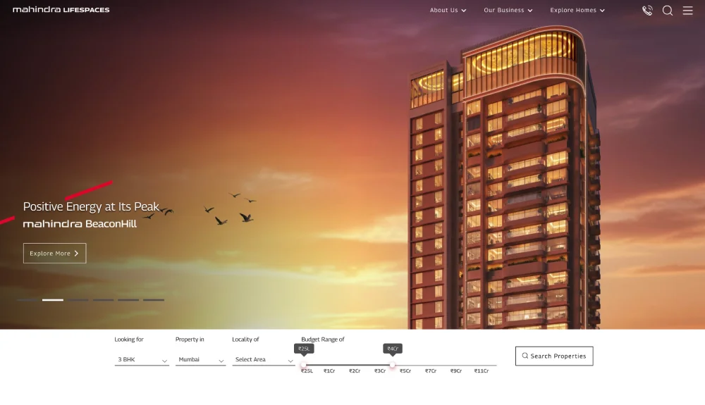 Mahindra Lifespaces real estate website design example